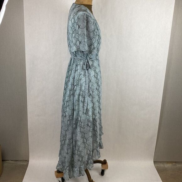 NWT Dee Elly Tie Accent Wrap Dress Snake Print Sheer Maxi - Picture 10 of 13